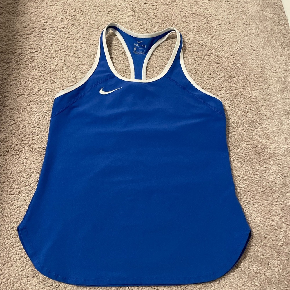 Blue & white, no shoulder t shirt, size small, good condition, Nike wear.